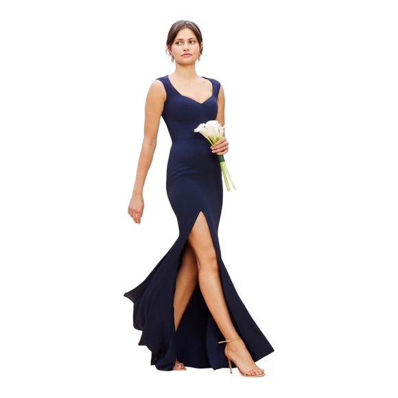 DRESS THE POPULATION Monroe Side Slit Gown Dress Navy Blue NWOT - Picture 5 of 9